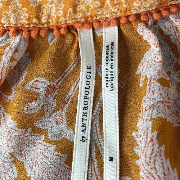 Anthropologie Mia Tiered Ruffle Tunic, Orange and Cream Floral, Button Up sz Med - Picture 4 of 14